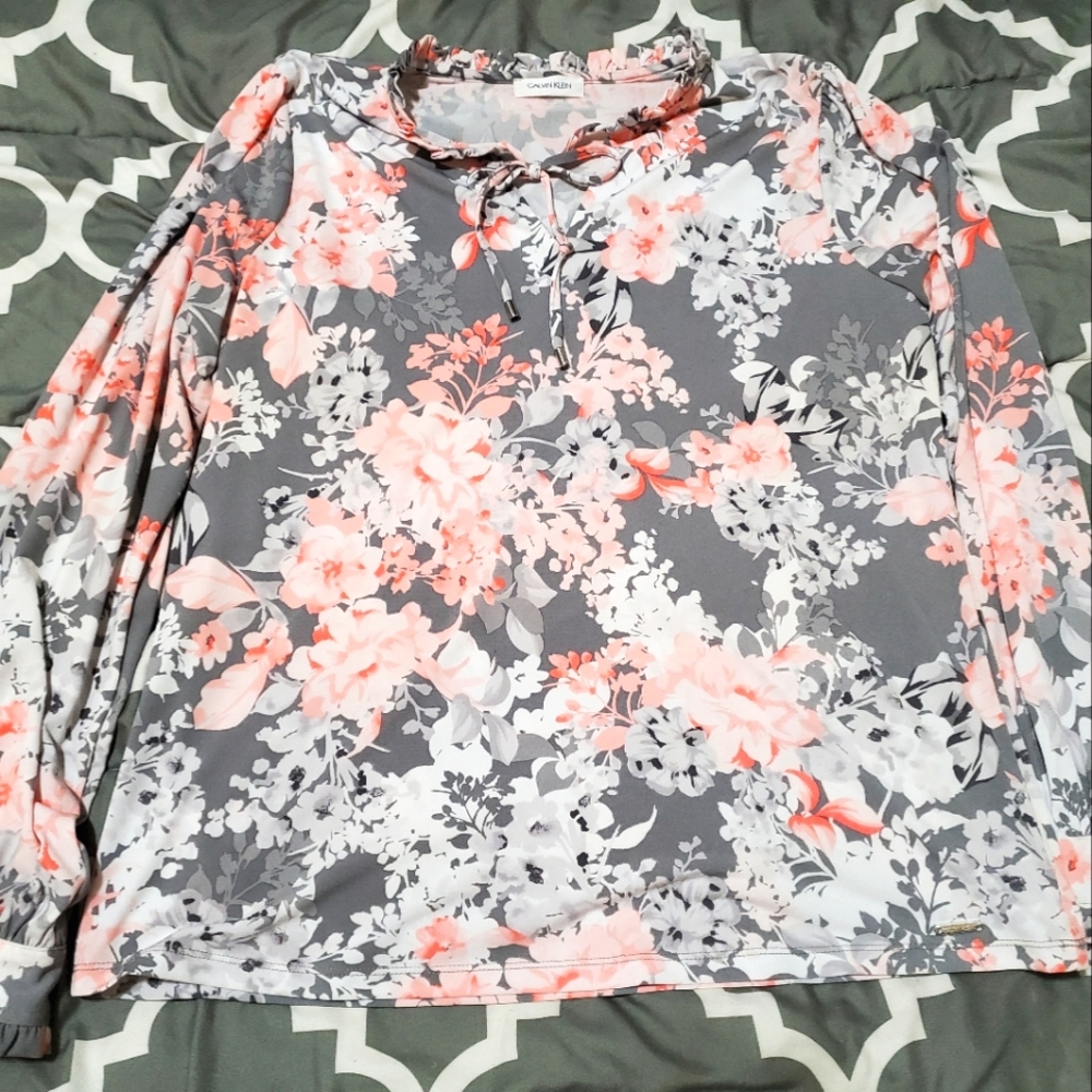 Calvin Klein Floral Print Large Muti-colored Long Sleeve Top